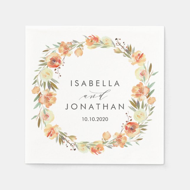 Serviette En Papier Dream Peach | Fleurs mariage rustique Personnalisé (Devant)