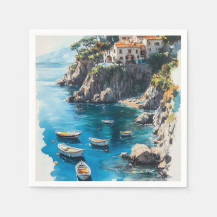 Serviette En Papier Dreamy Amalfi Coast : Aquarelle Peinture Design