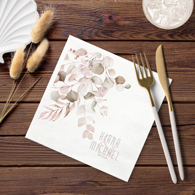 Serviette En Papier Dreamy Foliage Mariage V1 Blush Pink ID817 (Créateur téléchargé)