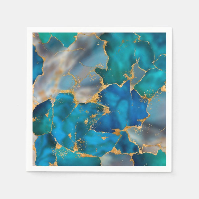 Serviette En Papier Dreamy Ocean Blue et Gold (Devant)