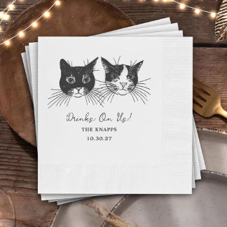 Serviette En Papier Drinks On Us Custom Cat Drawn Wedding