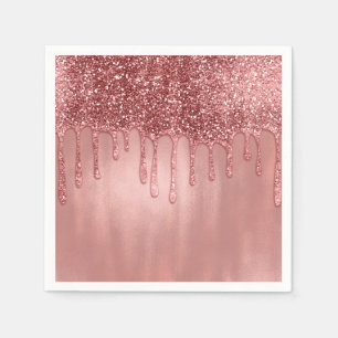 Serviette En Papier Dripping in Rose Gold Glitter Pretty Pink Drips