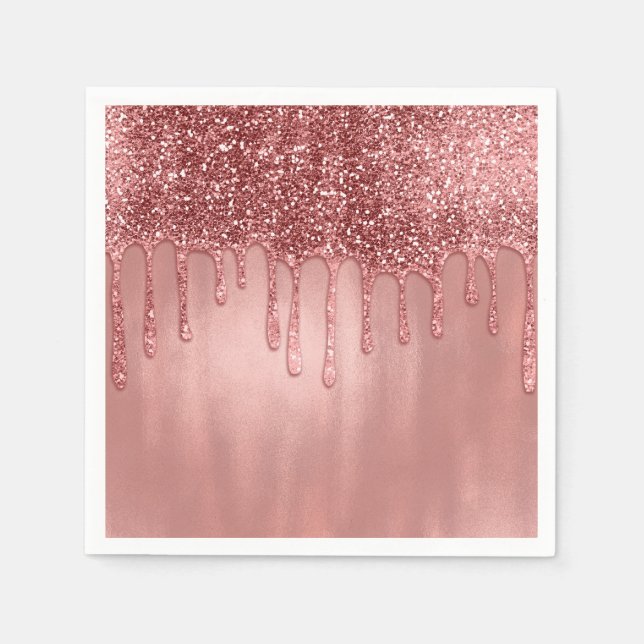 Serviette En Papier Dripping in Rose Gold Glitter Pretty Pink Drips (Devant)