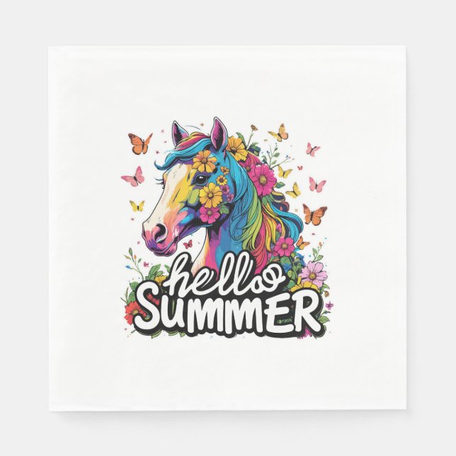 Serviette En Papier Drôle Bonjour Cheval d'été (Devant)
