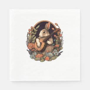 Serviette En Papier Drôle Bunny Jouer Banjo Guitare Musique Rabbit Hap