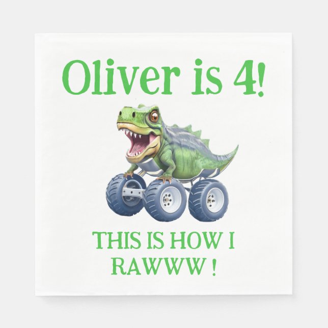 Serviette En Papier Drôle camion monstre dinosaure (Devant)