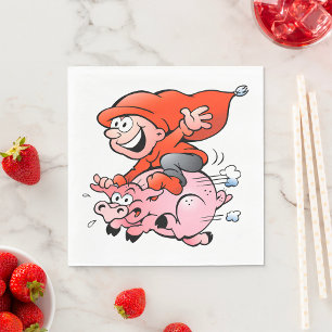 Serviette En Papier Drôle Cartoon Gnome équitation Flying Pig