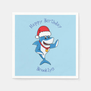 Serviette En Papier Drôle dessin animé de requin de Noël
