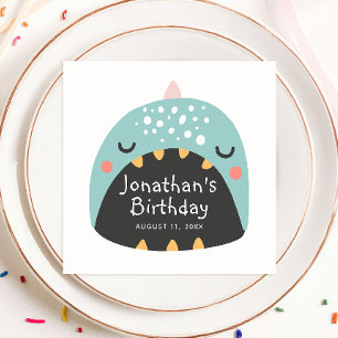 Serviette En Papier Drôle dinosaure bleu. Anniversaire monstre de dina