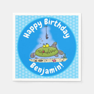 Serviette En Papier Drôle gras affamé poisson vert dessin de pêche