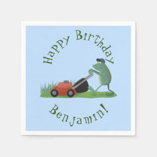 Serviette En Papier Drôle grenouille verte tondre la pelouse dessin