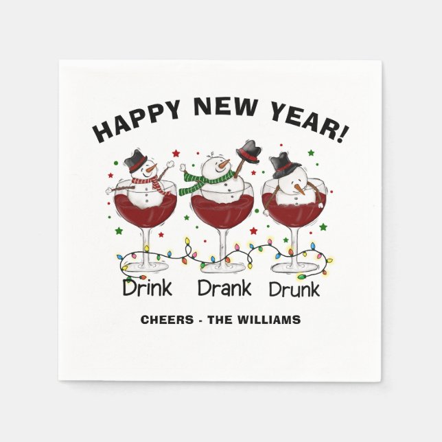 Serviette En Papier Drôle Joyeux Cocktails du Nouvel An Napkin (Devant)