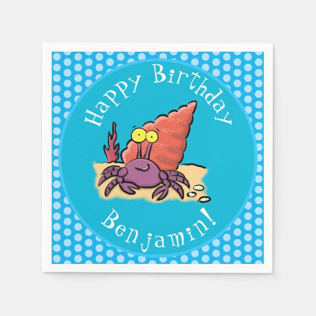 Serviette En Papier Drôle mignon caricature pourpre crabe ermite (Devant)