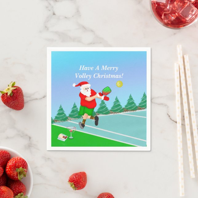 Serviette En Papier Drôle Père Noël Jouer Pickleball Joyeux Volley Xma (En situation)
