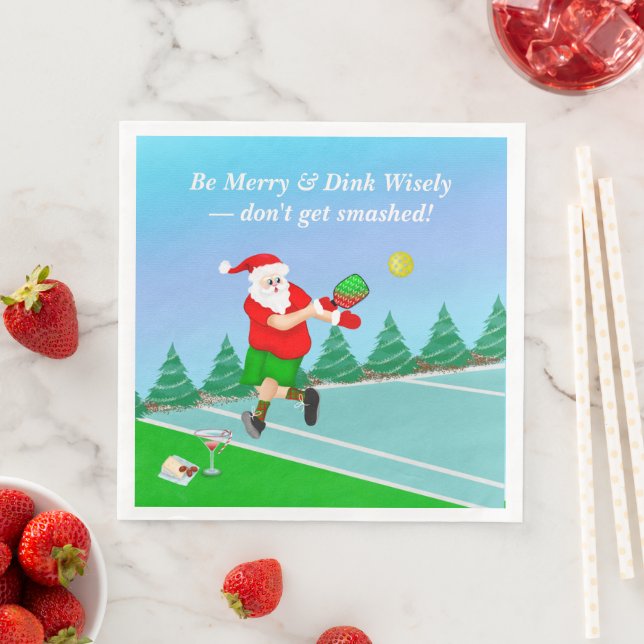 Serviette En Papier Drôle Père Noël Jouer Pickleball Joyeux Volley Xma (En situation)