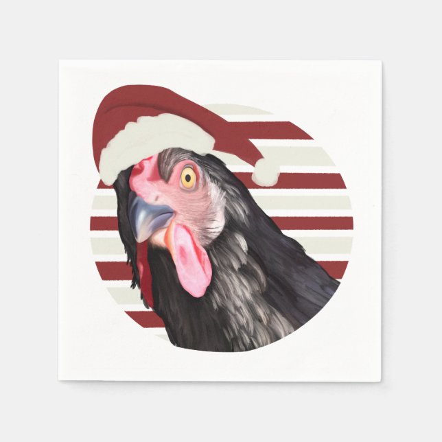 Serviette En Papier Drôle Poulet De Noël Rouge Et Blancs (Devant)