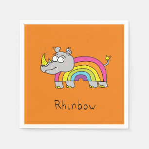 Serviette En Papier Drôle Rhino Rainbow Cute Rhinoceros Caricature pou