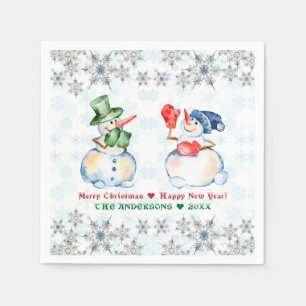 Serviette En Papier Drôle Snowman Joyeux Cristaux de Noël Snowflakes