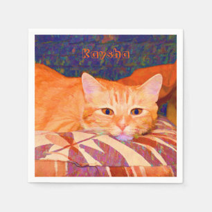 Serviette En Papier Drôle Tabby Chat Bright Orange Cute
