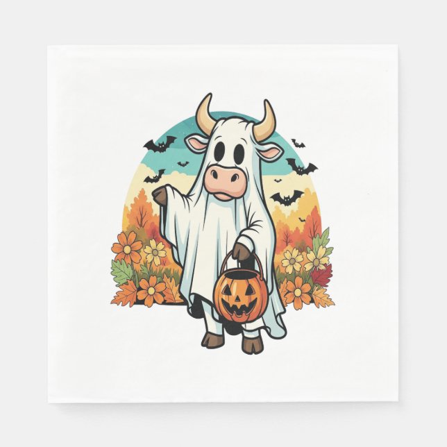 Serviette En Papier Drôle vache fantôme d'Halloween (Devant)