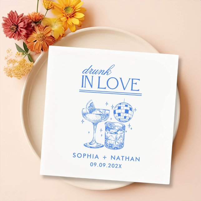 Serviette En Papier Drunin In Love Personnalisé Beach Cocktail Mariage (Créateur téléchargé)