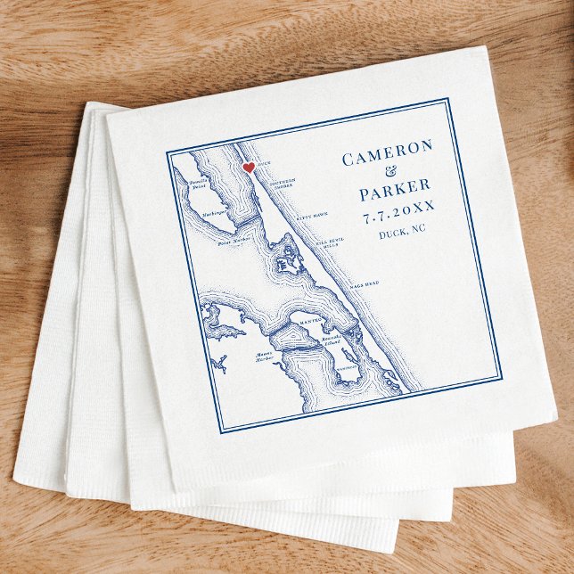 Serviette En Papier Duck NC Outer Banks OBX Marine Mariage élégant (Sanderling Resort Wedding in Duck NC custom wedding napkins in elegant navy blue )