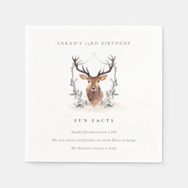 Serviette En Papier Dusky Deer Floral Crest Faits amusants N'importe q (Devant)