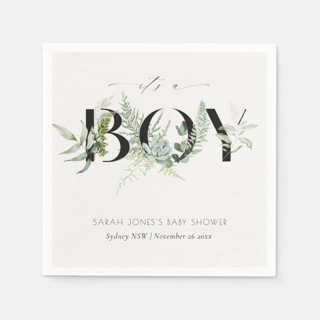 Serviette En Papier Dusky Leafy Fern Succulent C'est un Baby shower ga (Devant)
