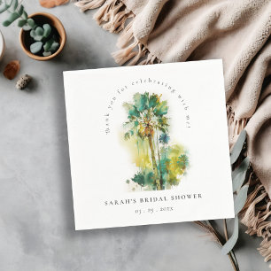 Serviette En Papier Dusky Tropical Aquarelle Palm Trees Fête des marié