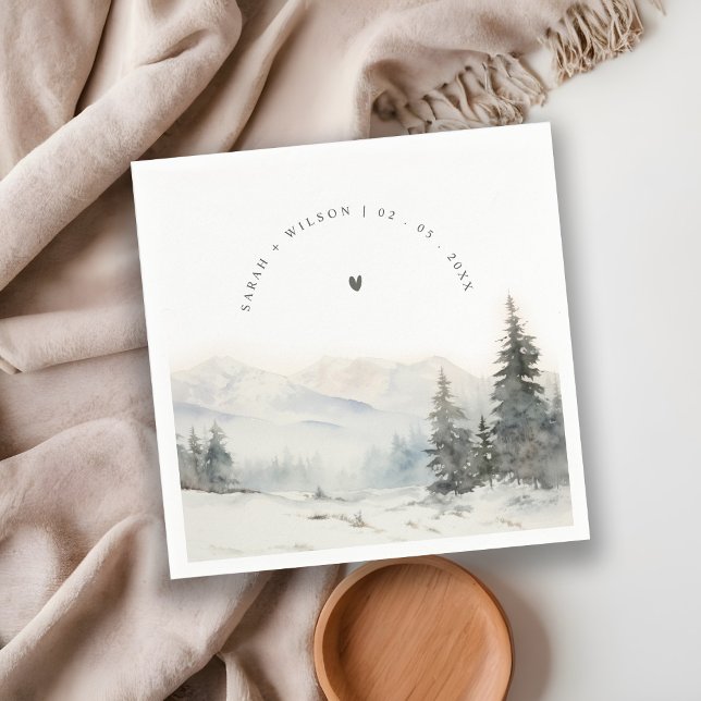 Serviette En Papier Dusky Winter Snow Mountain Mariage paysage (Créateur téléchargé)
