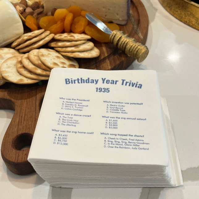 Serviette En Papier Dusty Bleu Anniversaire Année Trivia Game Party Na (Personalized Dusty Blue Birthday Year Napkin
)
