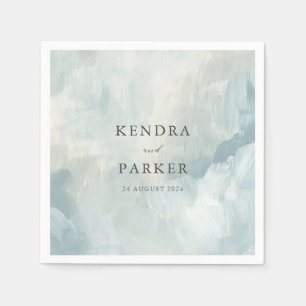 Serviette En Papier Dusty Bleu Artistique Abstrait Brushstrokes Mariag