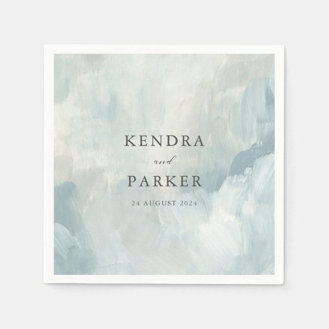 Serviette En Papier Dusty Bleu Artistique Abstrait Brushstrokes Mariag (Devant)