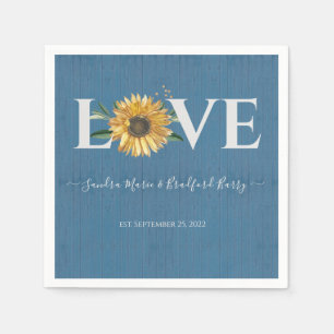 Serviette En Papier Dusty Blue Barn Wood, Mariage de tournesol doré