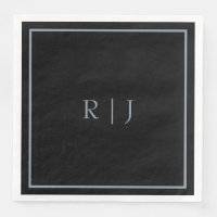 Dusty Blue Black Monogram Initiales Mariage tendan