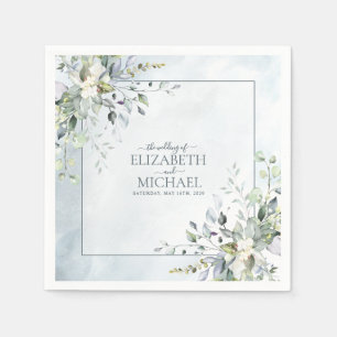 Serviette En Papier Dusty Blue Botanical Greenery Mariage d'aquarelle