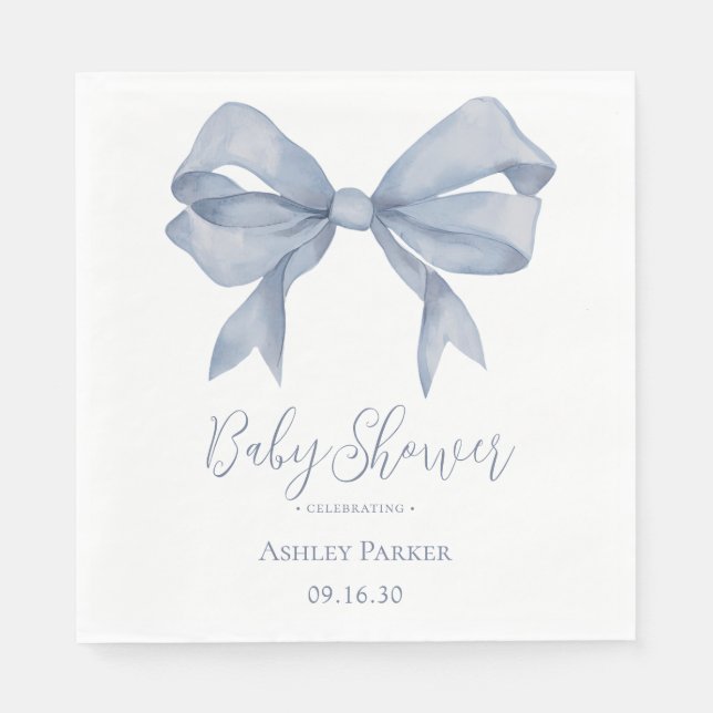 Serviette En Papier Dusty Blue Bow Boy Baby shower (Devant)