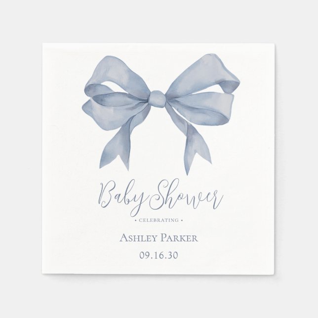 Serviette En Papier Dusty Blue Bow Boy Baby shower (Devant)