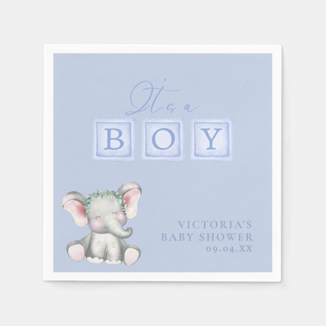 Serviette En Papier Dusty Blue C'est un petit éléphant Baby shower de  (Devant)