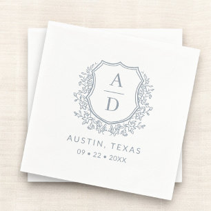 Serviette En Papier Dusty Blue Crest Moderne Monogramme Mariage