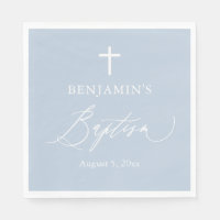 Dusty Blue Croix Blanc Boy Papier Baptême Papier