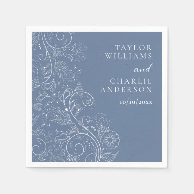 Serviette En Papier Dusty Blue élégant Mariage floral (Devant)