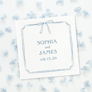 Serviette En Papier Dusty Blue Elegant Whimsical Simple Bow Mariage