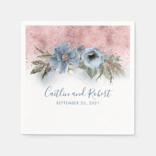 Serviette En Papier Dusty Blue et Rose Gold Parties scintillant Mariag