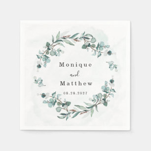 Serviette En Papier Dusty Blue Eucalyptus Vert Mariage rustique
