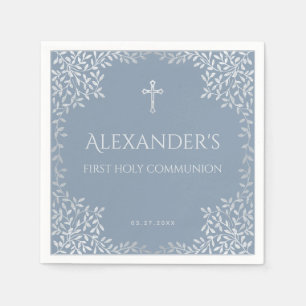 Serviette En Papier Dusty Blue First Holy Communion Elégant Garçon Feu