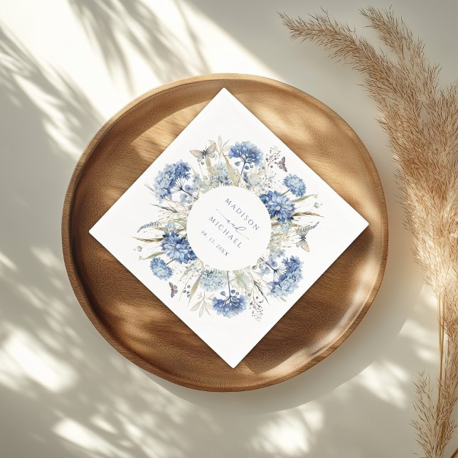 Serviette En Papier Dusty Blue Fleur sauvage Floral Boho Mariage (Créateur téléchargé)