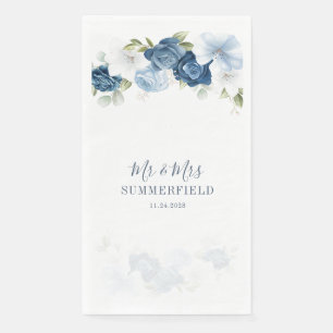 Serviette En Papier Dusty Blue Floral Eucalyptus Succulent Mariage