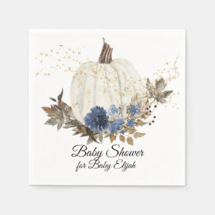 Serviette En Papier Dusty Blue Floral Fall Citrouille Baby shower or