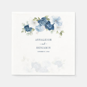 Serviette En Papier Dusty Blue Floral Greenery Feuille Cocktail Mariag